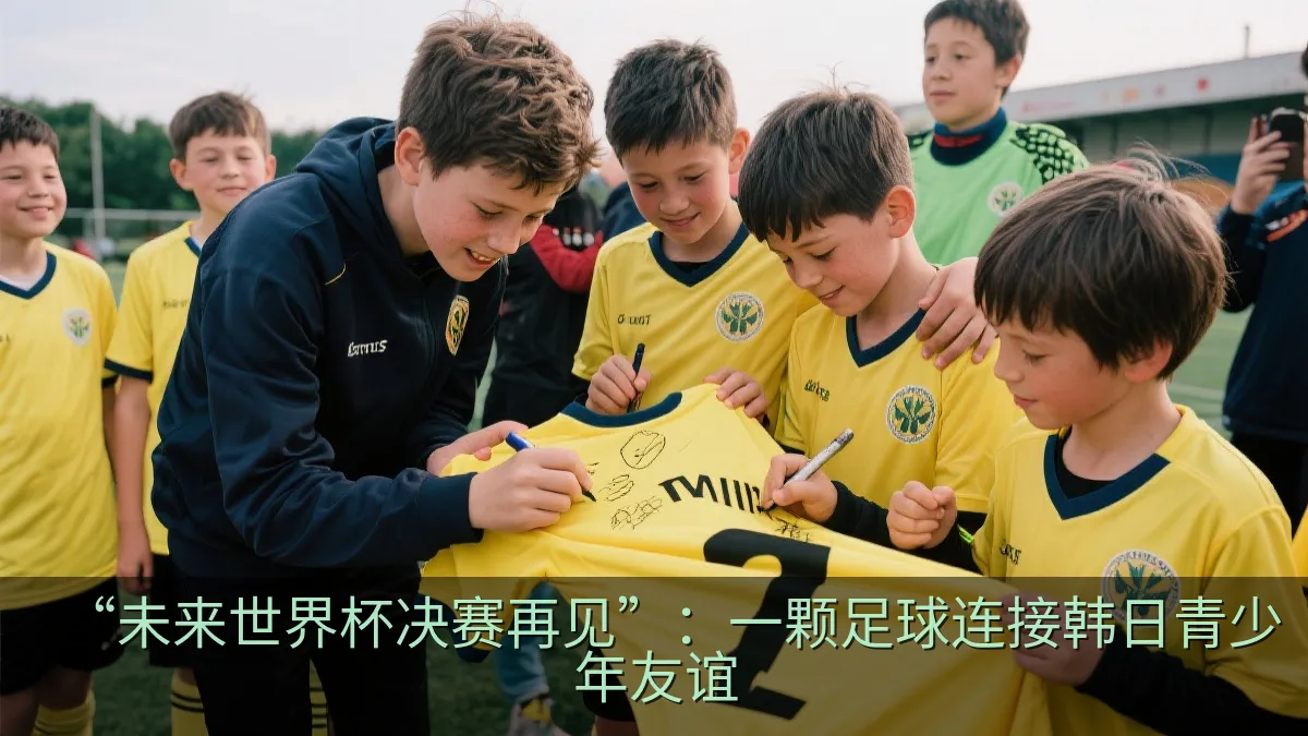 青少年足球运动员赛后互相在球衣上签名留念